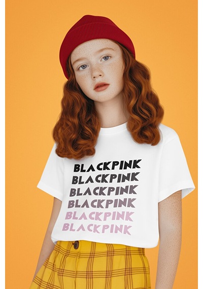 Sevbano Blackpink Kpop Baskılı Unisex Çocuk Tişört 1-12 Yaş Beyaz