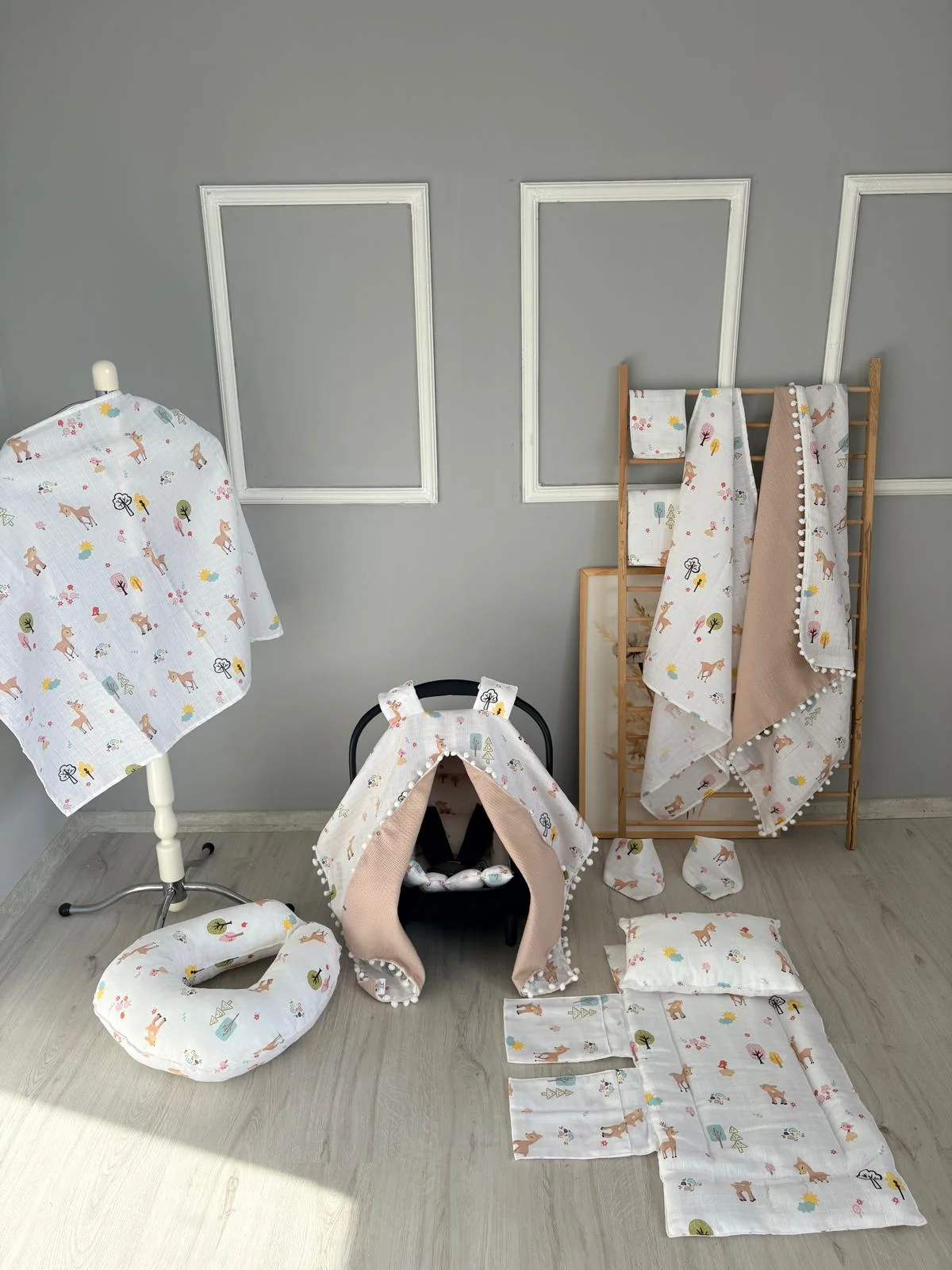 % 100 Pamuk 12 Parça Çift Taraflı Muslin Set Cyln Desen