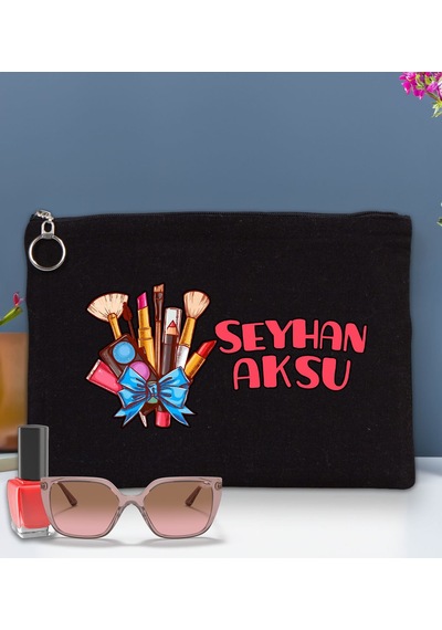 Bk Gift Kişiye Özel İsimli-3 Astarlı Siyah Portföy Çanta 30x21cm, Baskılı El Çantası, Organizer Çanta