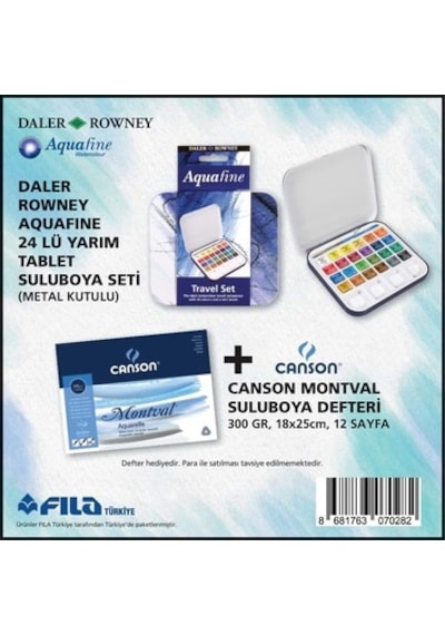 Daler Rowney 24lü Suluboya Metal Kutu+canson Montval Suluboya Defteri 300 Gr 18x25 Cm 12 Sayfa Diğer