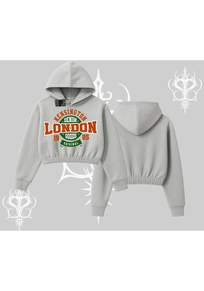 Startmore Kapşonlu Crop Sweatshirt London Denim 1985 Gri