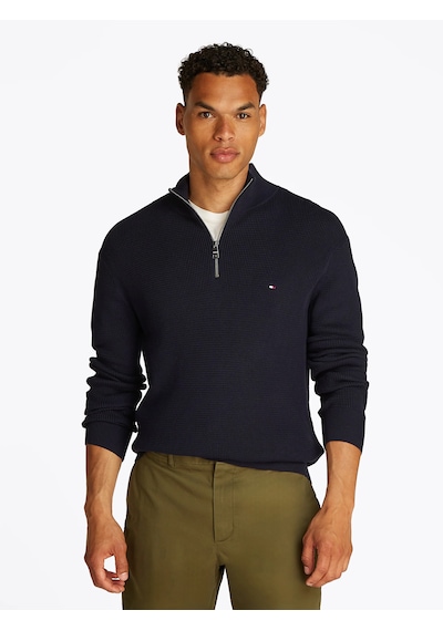 Tommyhilfigertextured Quarter Yarım Fermuarlı Triko Kazak Siyah