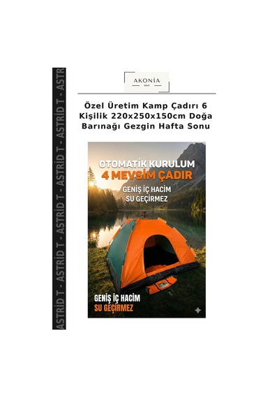 Özel Üretim Kamp Çadırı 6 Kişilik 220x250x150cm Doğa Barınağı Gezgin Hafta Sonu Çok Renkli