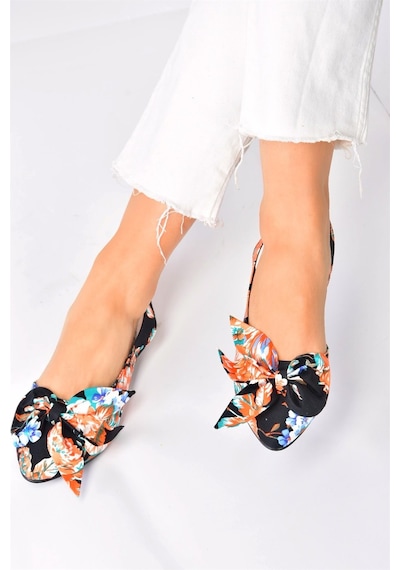 Fox Shoes Siyah/turuncu Kumaş Kadın Babet H726809004 Siyah - Turuncu
