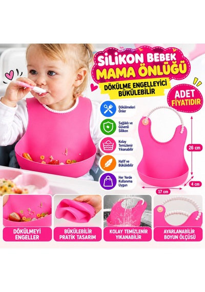 Çocuk Bebek Mama Önlüğü Dökülme Engelleyici Bükülebilir Pembe Adet Fiyatıdır Çok Renkli
