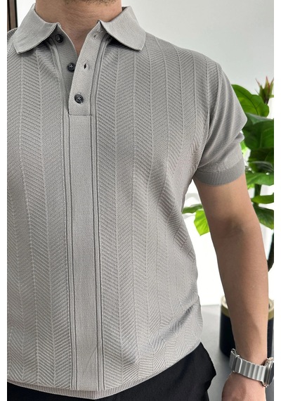 Erkek Desenli Polo Yaka Tişört Gri Edw460 Gri