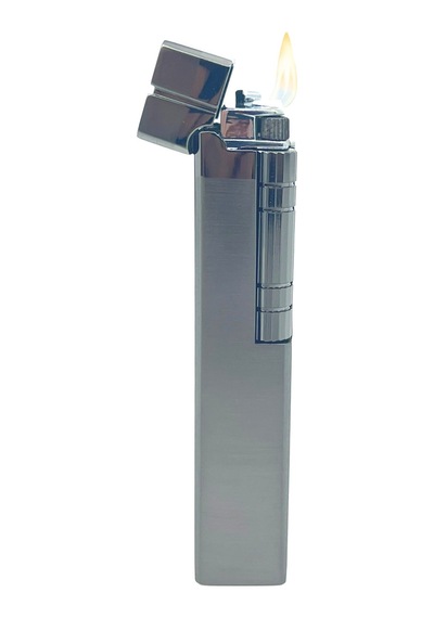 Slim Kare Metal Çakmak - Antrasit - Taşlı Gazlı