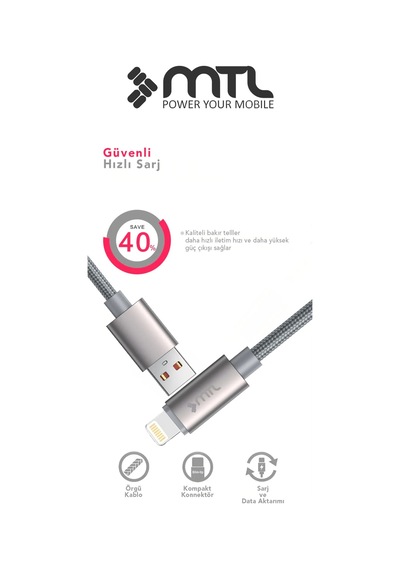 3.4a Usb To Apple Uyumlu iPhone Lightning Örgülü Alüminyum Başlıklı Hızlı Şarj Ve Data Kablosu 1 Metre Mt2032
