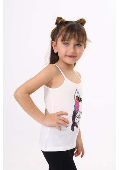 Toontoy Kids Toontoy Kız Çocuk Deniz Kızı Baskılı Pul İşlemeli Atlet Ekru