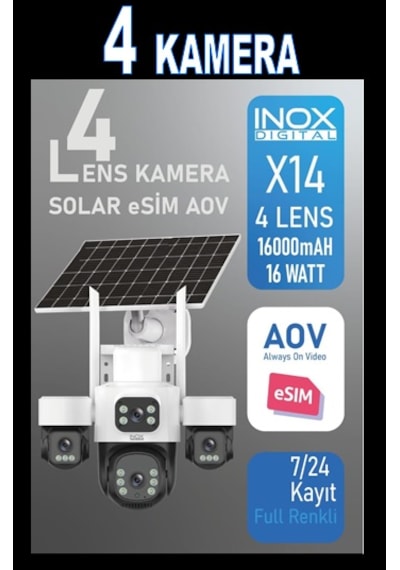 Inox-x14 4lens Esim Solar Kamera + 128 Sd Hafıza Kartı