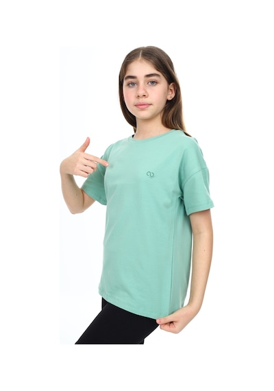 Toontoy Kids Toontoy Kız Çocuk Baskılı Bisiklet Yaka Kısa Kollu Tişört Yeşil