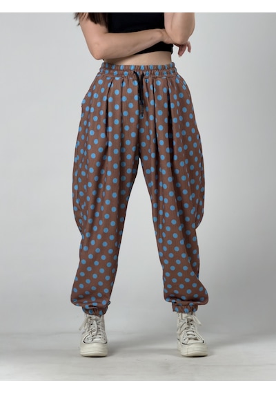 Cocopelli Kahve Puantiyeli Kadın Jogger Pantolon Coc3260