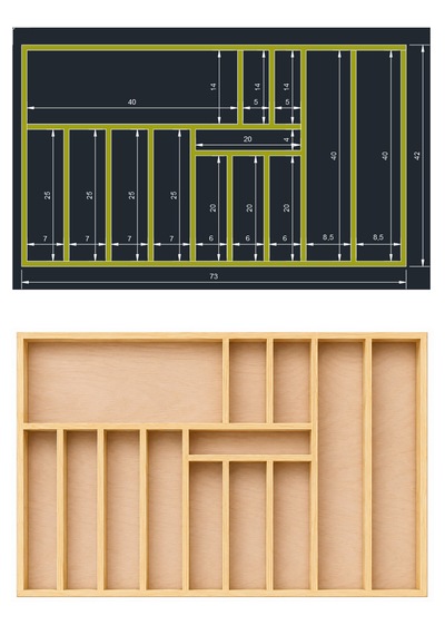 73x42 Cm Ahşap Kaşıklık El Yapımı Çekmece İçi Organizer Mutfakta Kusursuz Düzen