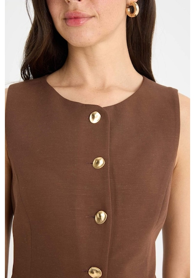 Defacto Fitted Bisiklet Yaka Keten Karışımlı Blazer Yelek F5406ax25smbn271 Kahve