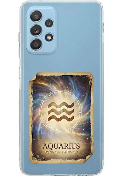 Samsung Galaxy A52 İle Uyumlu Burç Kartları Kova Tasarımlı Şeffaf Silikon Kılıf Şeffaf