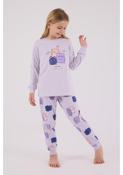 Rolypoly Kız Çocuk Uzun Kol Pijama Takım Lila-1758 Lila