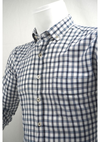 Elitpark Plaid Mavi Gri Desenli Pamuklu Cepli Uzun Kol Premium Erkek Gömlek