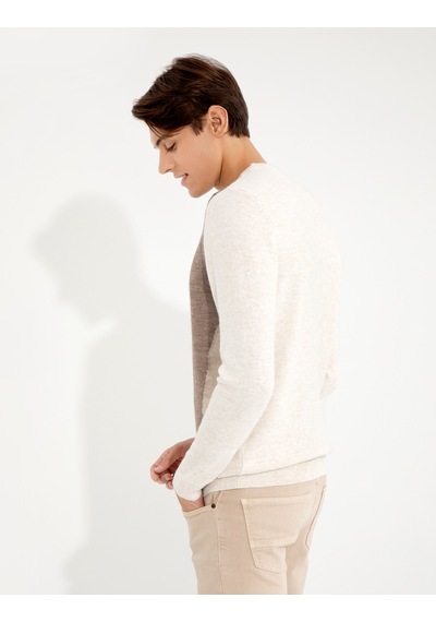 Pierre Cardin Bej Melanj Slim Fit Bisiklet Yaka Triko Kazak