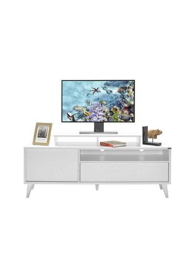 Adoremobilya Retro Wide Kapaklı Çekmeceli Tv Sehpası - Diamond Beyaz