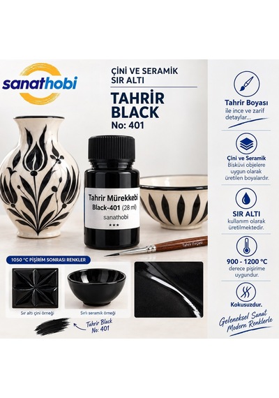 Tahrir Black Sır Altı Çini Seramik Boyası, Üstün Kalite, Çini Boy