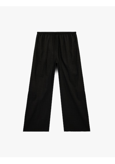 Koton Beli Bağcıklı Viskon Karışımlı Uzun Geniş Paça Pantolon Siyah 6sal40049ıw