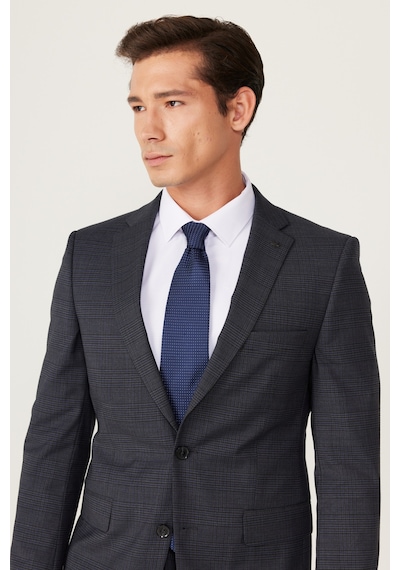 AC&Co / Altınyıldız Classics Erkek Antrasıt Lacı Ekstra Slim Fit Dar Kesim Mono Yaka Desenli Takım Elbise Antrasıt Lacı