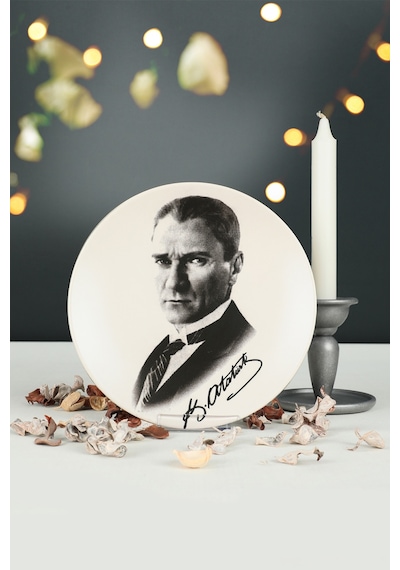 Keramika Atatürk Portre Hediyelik/dekoratif Tabak - 18241 Beyaz