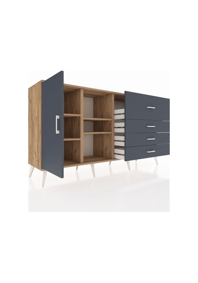 Hyperion Konsol 4 Raflı 4 Çekmeceli Tek Kapaklı 176x44x99 Çam-an Çam-antrasit Hyperion Konsol 4 Raflı 4 Çekmeceli Tek Kapaklı 176x44x99 Çam-an Çam-antrasit