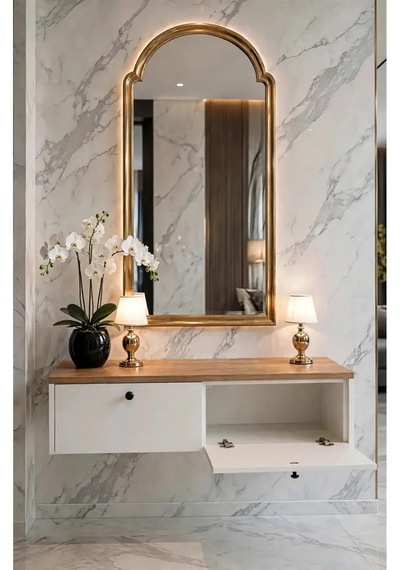 Modern Mdf Beyaz 2 Kapaklı Makyaj Masası - Dresuar Beyaz Safir Meşe
