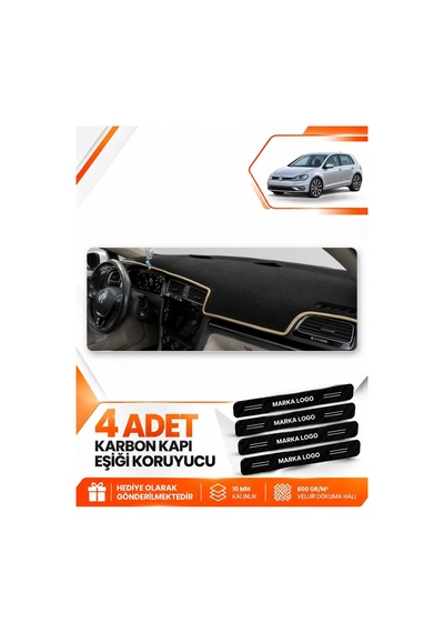 Volkswagen Golf 7 2012-2020 Uyumlu Ön Örtüsü Torpido Koruma Kılıfı Halısı - Siyah Bej