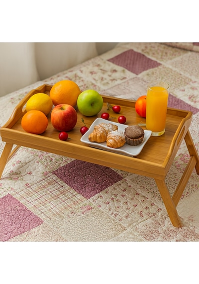 Porsima Katlanır Ayaklı Bambu Tepsi Yatak Keyif Tepsisi 50cm 30cm , Portatif Tepsi Bambu