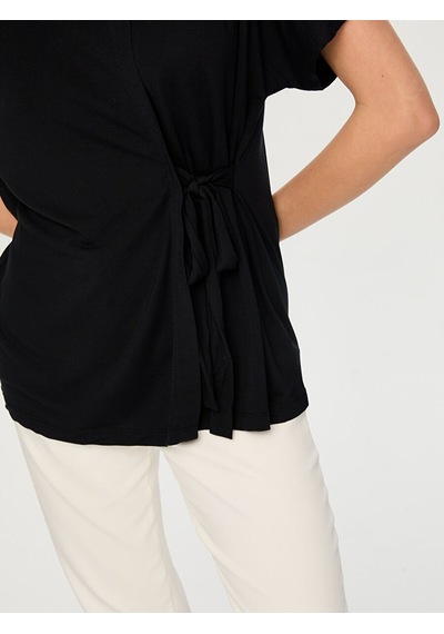 Faik Sönmez Beli Bağcık Detaylı Yuvarlak Yaka Modallı Tunik T-shırt S26tsh077 Us26tsh07710 Siyah