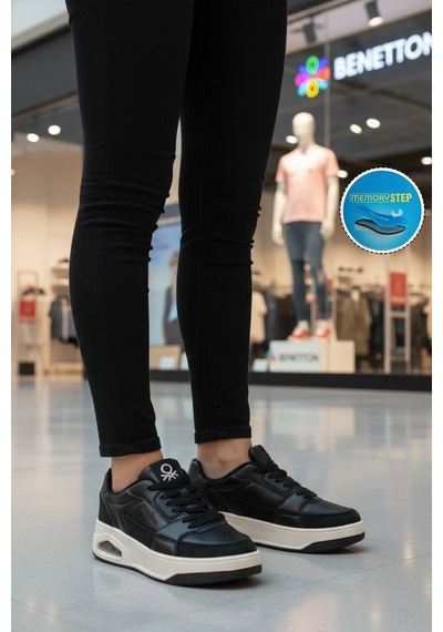 United Colors Of Benetton Siyah Beyaz Bağcıklı Cilt Unisex Spor Ayakkabı Bnı-12133 G Siyah - Beyaz