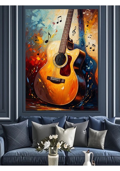 Ahşap Tablo Renk Patlamalı Sanatsal Akustik Gitar