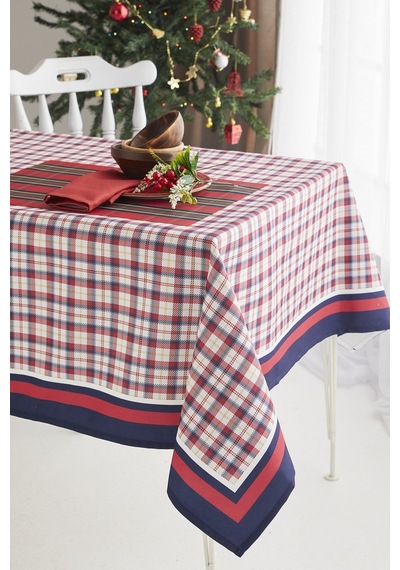 Ays Home Kırmızı Lacivert Pötikareli Yılbaşı Christmas Yemek Masa Örtüsü