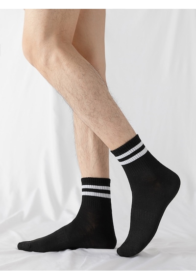 Bgk Unisex 6 Çift Düz Siyah Beyaz Tenis Çorap Siyah