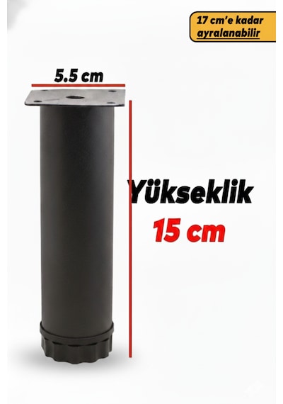 Yuenze Ayarlanabilir Mobilya Kanepe Baza Koltuk Metal Destek Yükseltici Ayağı 15 Cm 8 Adet Siyah