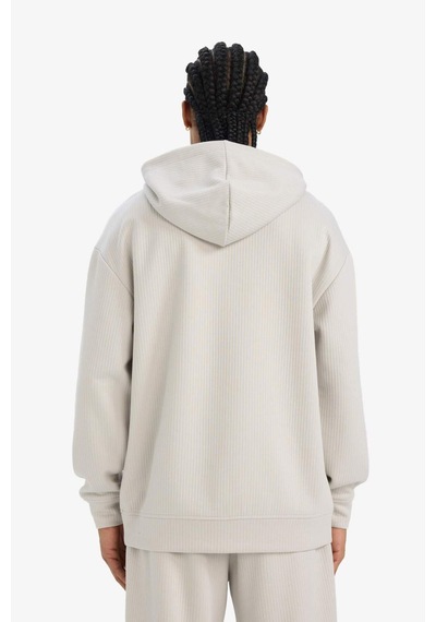 Defacto Boxy Fit Kapüşonlu Kanguru Cepli Jakarlı Sweatshirt E9308ax25augr437 Gri