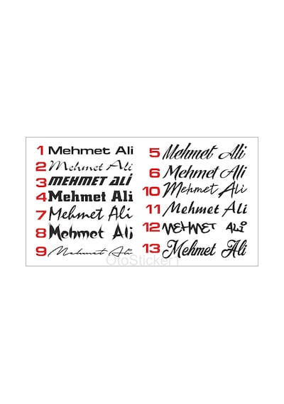 Oto Sticker Size Özel İsim Ad Soyad Yazı Stickeri 1 Adet Eşsiz Yazı Tipleri