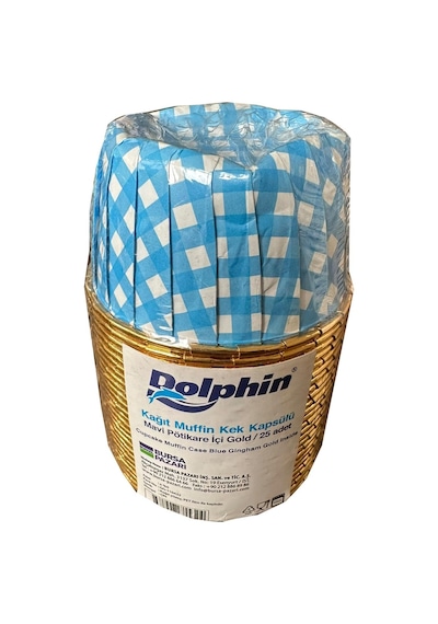 Dolphin Muffin Kağıt Karton Altın Mavi Desenli Cupcake Kek Kalıbı Kapsülü Kabı - 25 Adetlik 1 Paket