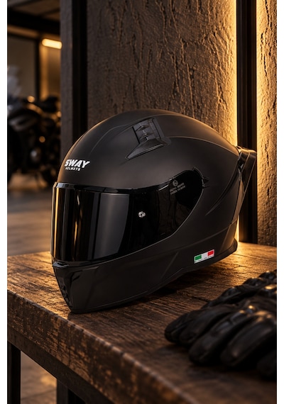 Sway 869 Mat Siyah Motosiklet Kask Black Vizör