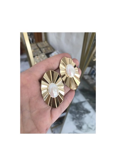 İnci Detaylı Şık Gold Küpe Altın