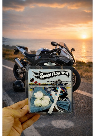 Hotflowers Motorsiklet Temalı Erkekler İlk Çiçeğini Yazılı Buket