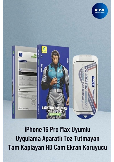 İphone 16 Pro Max Uyumlu Uygulama Aparatlı Toz Tutmayan Tam Kaplayan Hd Cam Ekran Koruyucu