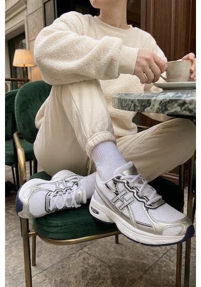 Muggo Hynex Kadın Kalın Taban Bağcıklı Günlük Sneaker Spor Ayakkabı Gri