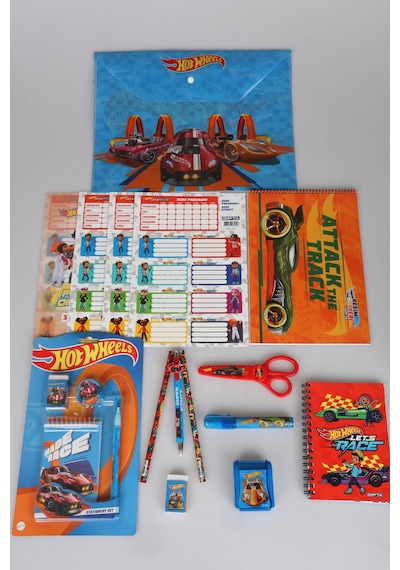 Lisanslı Hot Wheels 18 Parça Kırtasiye Seti Makas,bloknot,roket Silgi,uçlu Kalem 0.7mm Altın