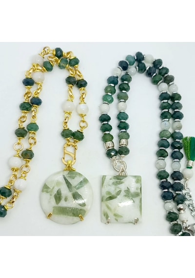 Sibelce 1818 Green Yeşil Turmalin El Yapımı Kolye Çok Renkli