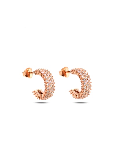Kadın Halka 14mm Saplamalı 925 Ayar Gümüş Küpe Pembe Altın