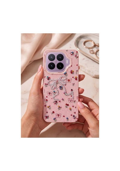 Xiaomi Mi 17t Pro Taşlı Desenli Fiyonk Silikon Kılıf Pembe