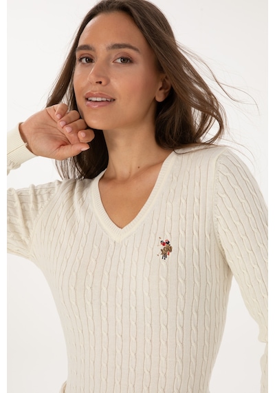 U.S. Polo Assn. Kadın Beyaz V Yaka Basic Kazak 50307700-VR256